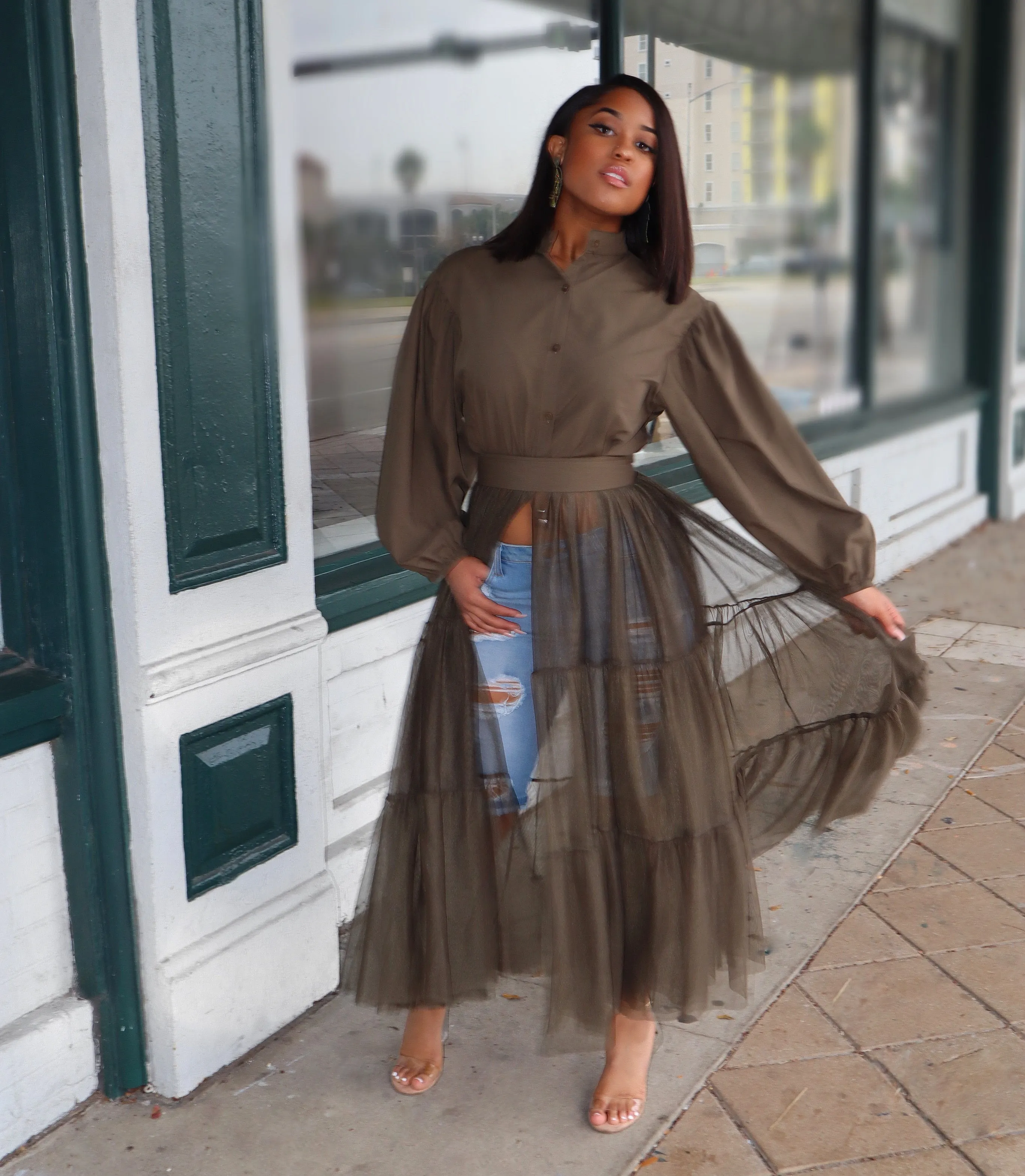Olive Now! Tulle Top