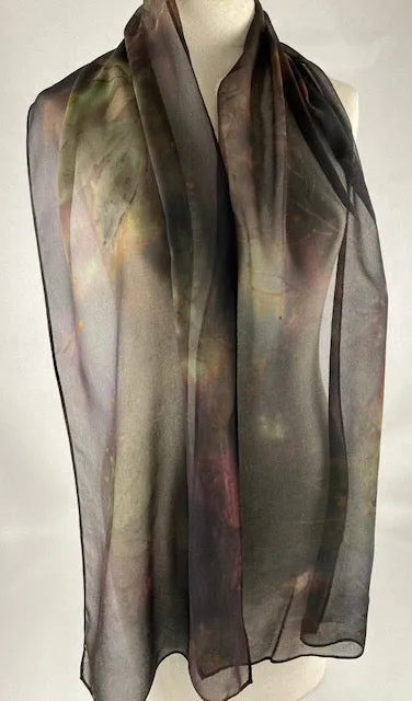 One of a kind fashion accessory hand dyed eco printed silk chiffon luxurious scarf
