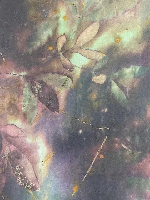 One of a kind fashion accessory hand dyed eco printed silk chiffon luxurious scarf