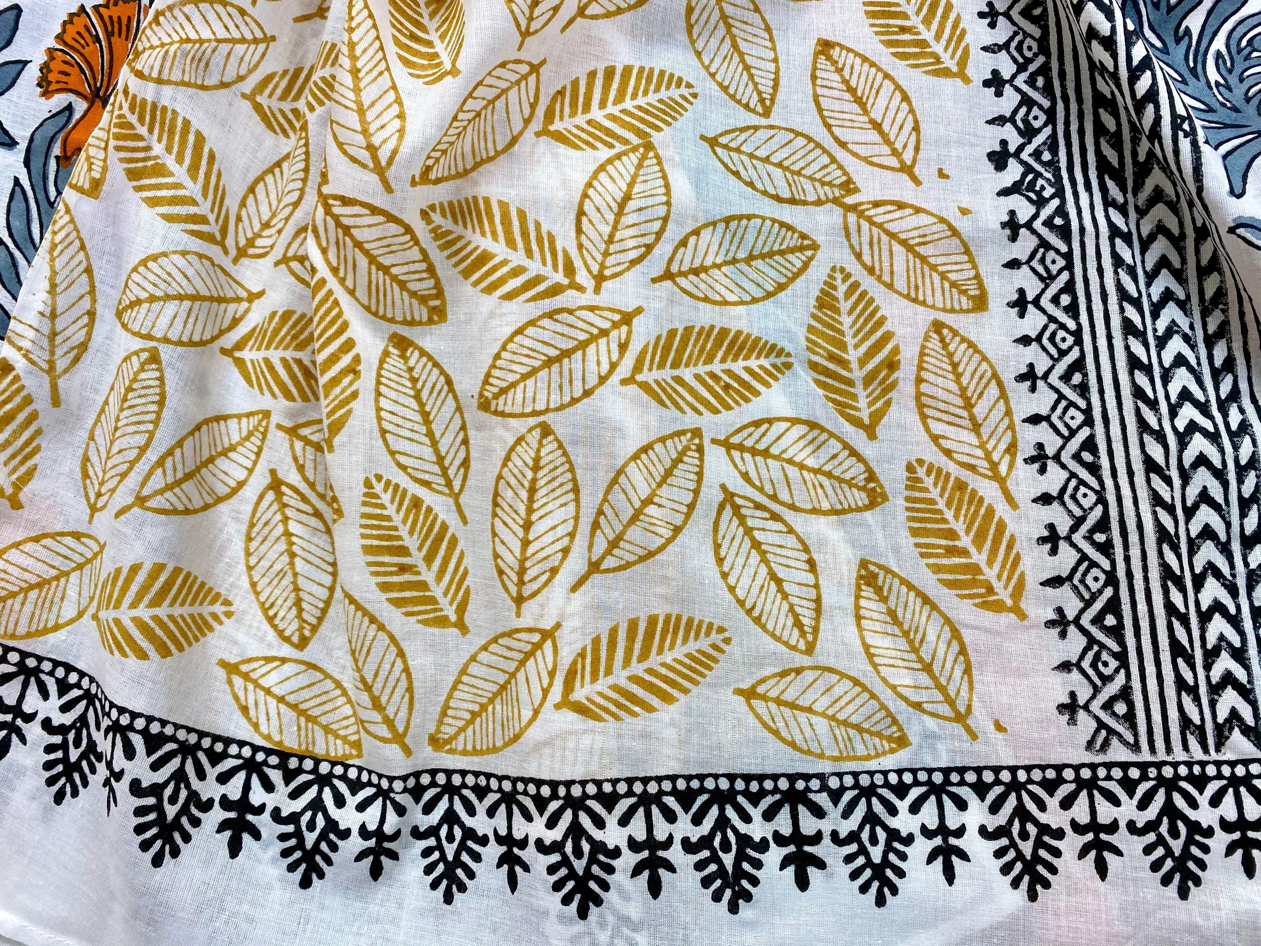 Orange & Ochre Block Printed Voile Cotton Scarf