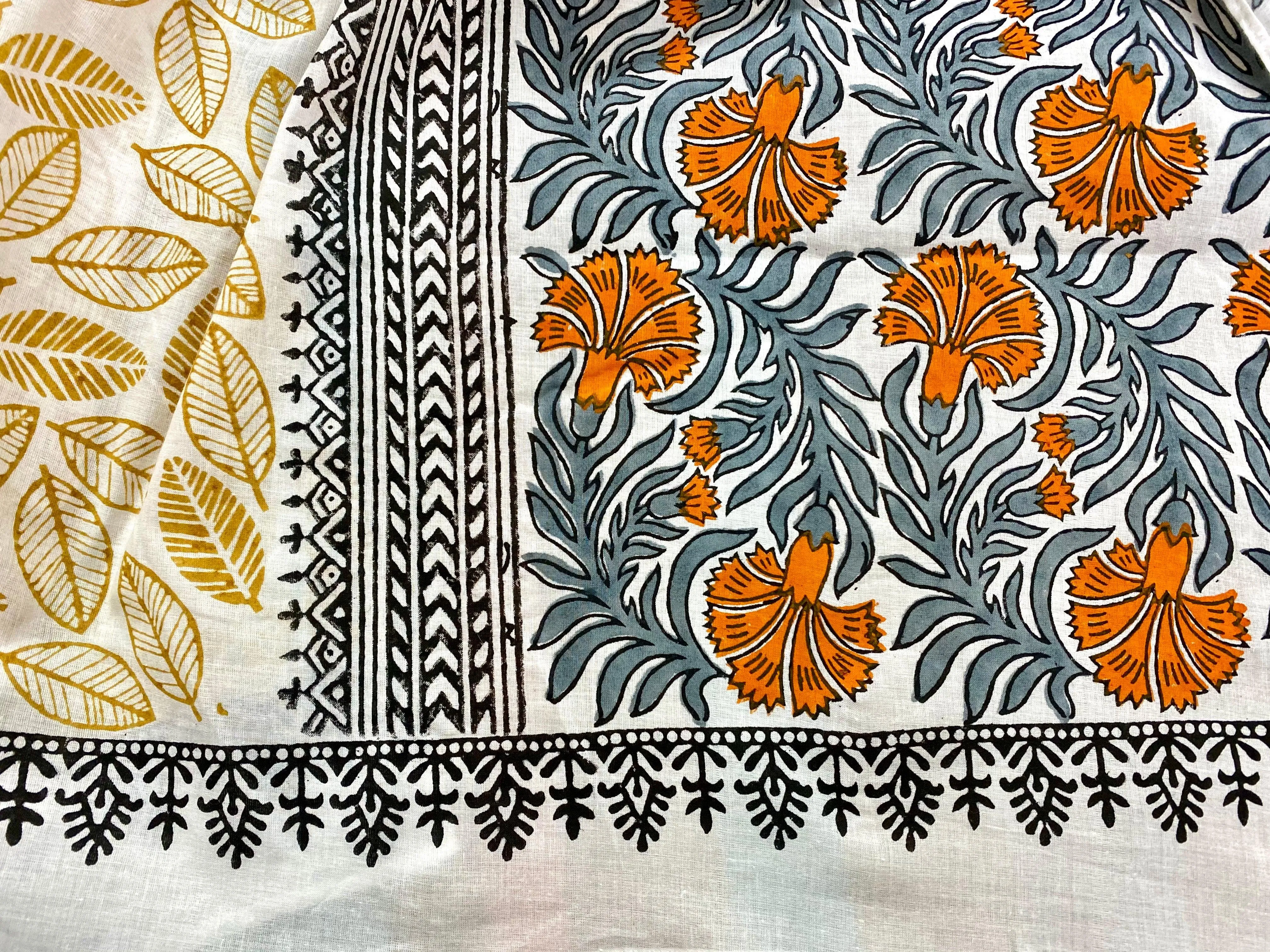 Orange & Ochre Block Printed Voile Cotton Scarf