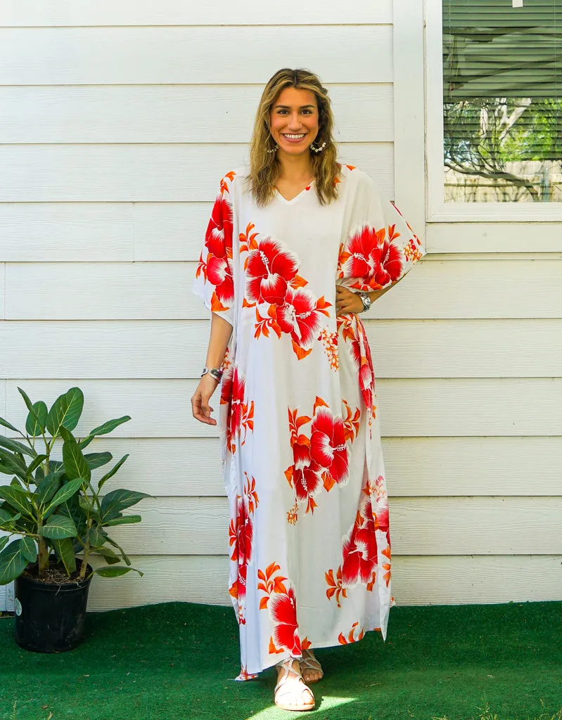 Orange White Hibiscus Kaftan
