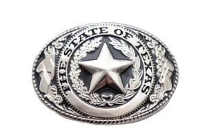 Oval Shaped State of Texas Silver Belt Buckle