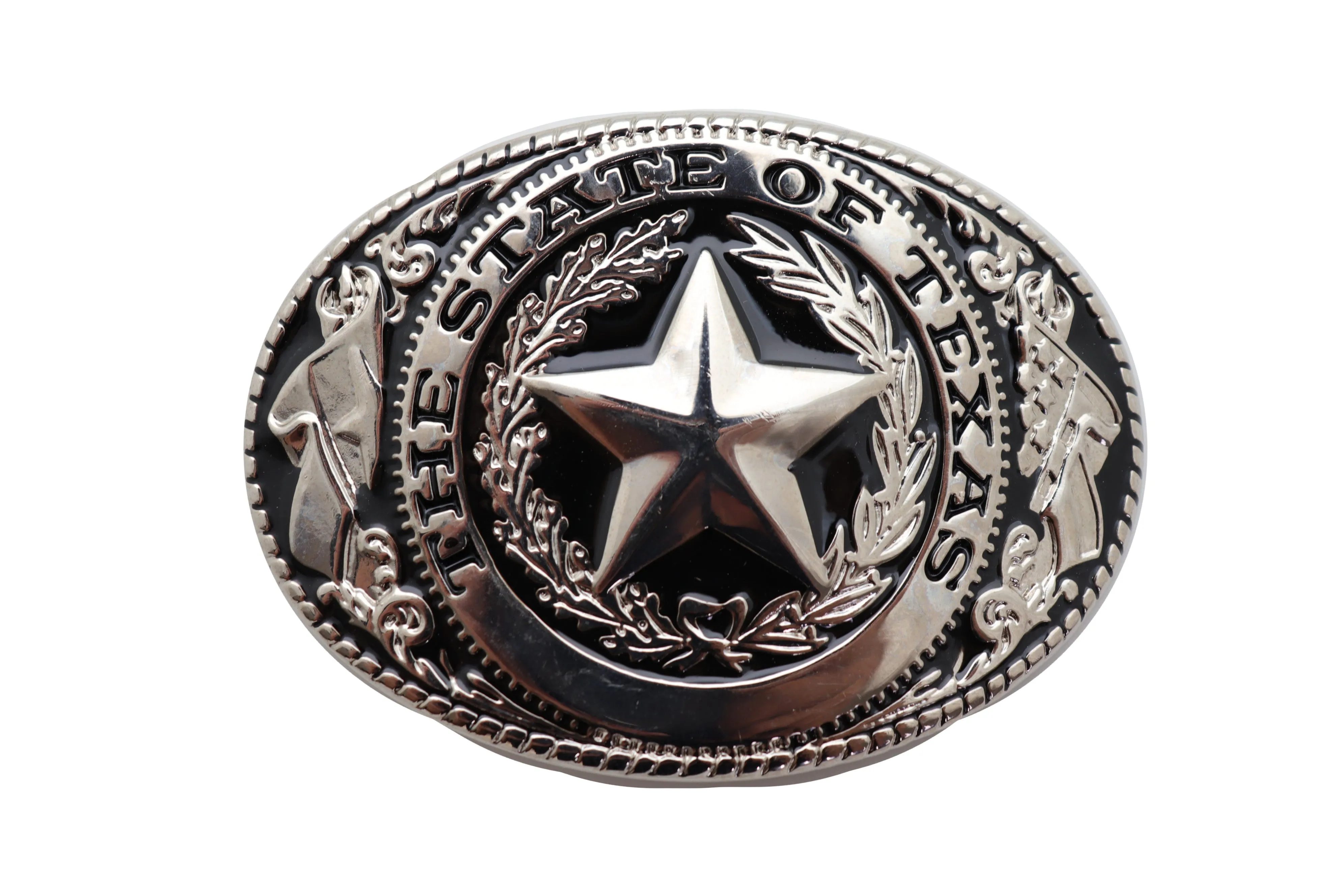 Oval Shaped State of Texas Silver Belt Buckle