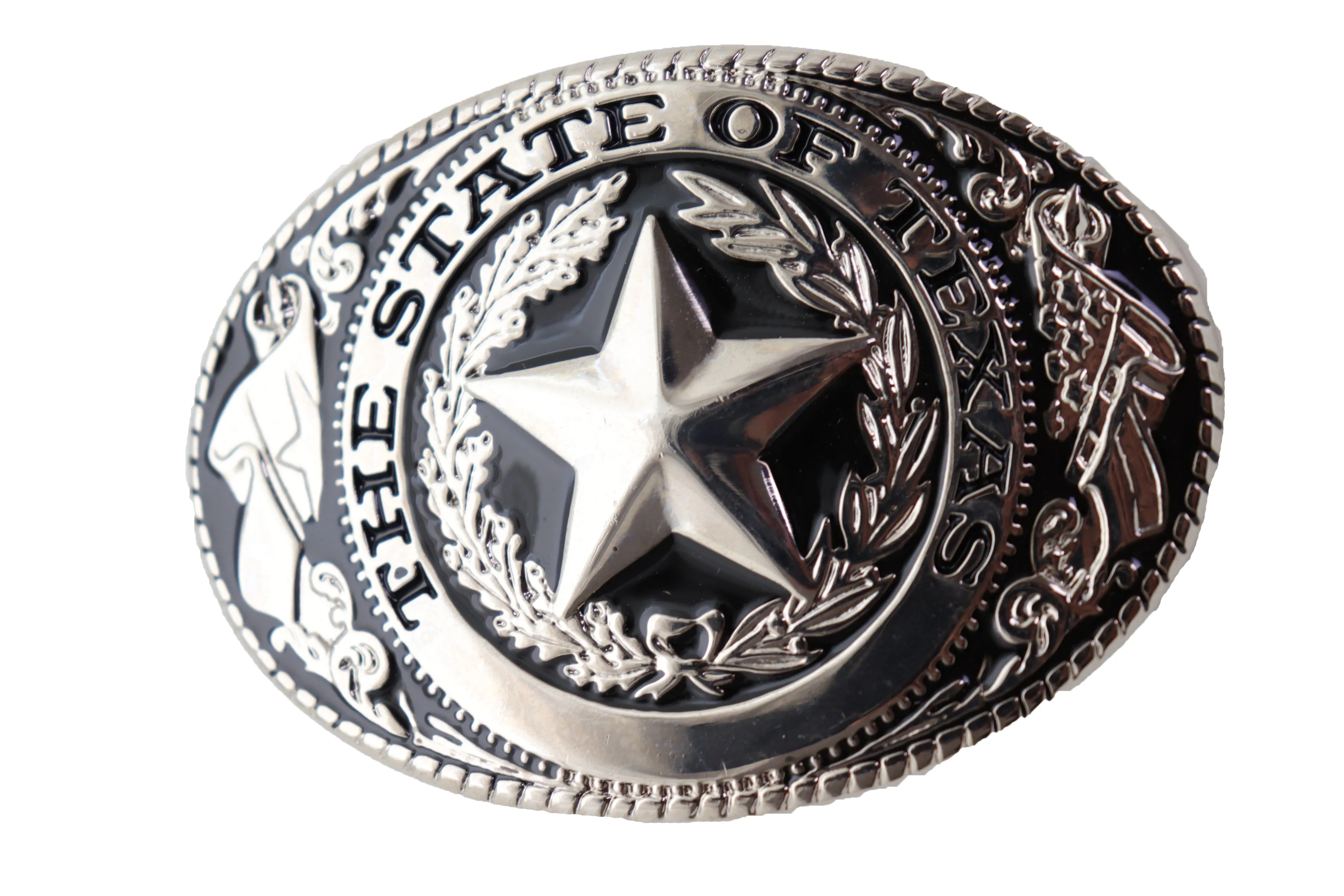 Oval Shaped State of Texas Silver Belt Buckle