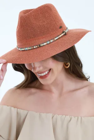 Panama Hat with Multi Thread and Rhinestone Trim Band - Clay