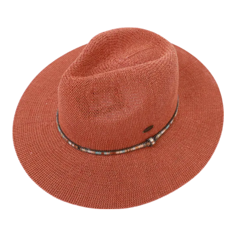 Panama Hat with Multi Thread and Rhinestone Trim Band - Clay