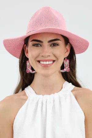 Panama Hat with Multi Thread and Rhinestone Trim Band - Pink