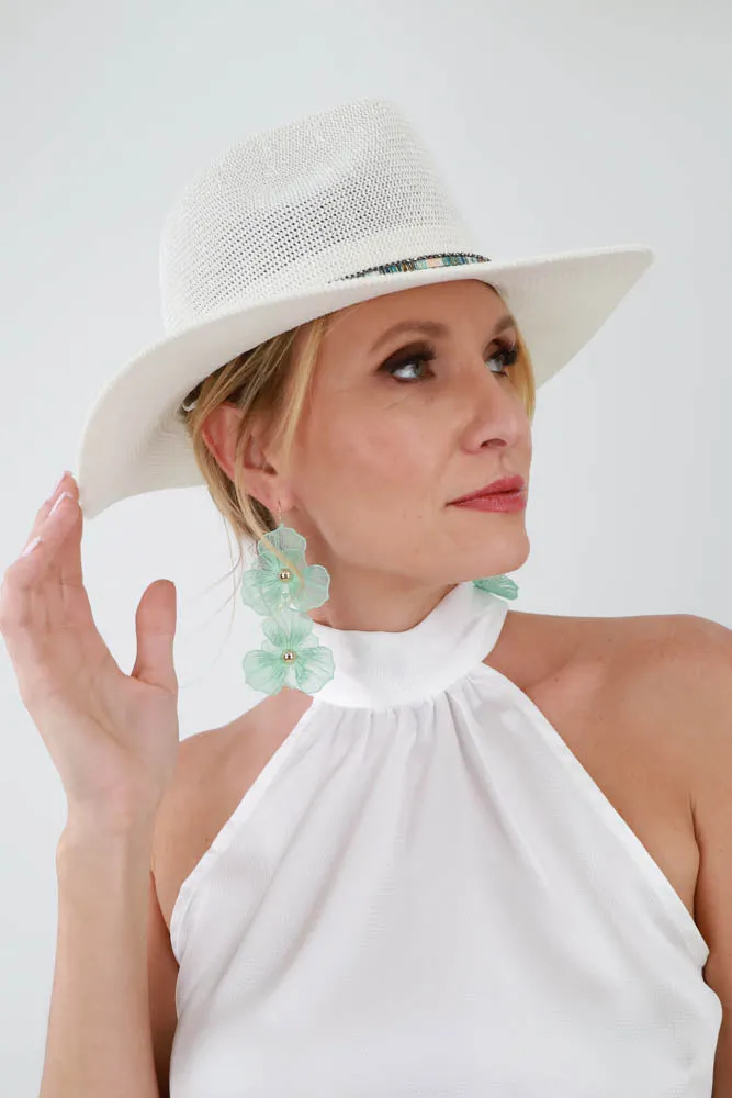 Panama Hat with Multi Thread and Rhinestone Trim Band - White