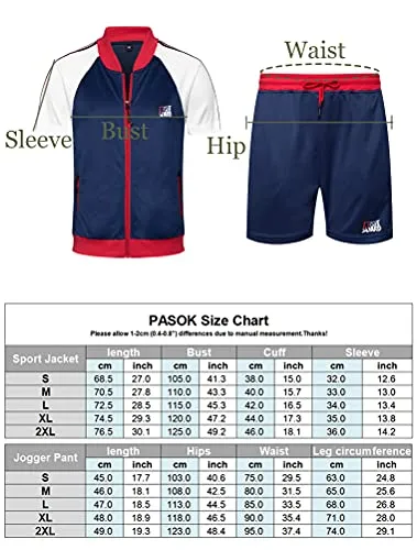 PASOK Men's Tracksuits 2 Piece Set Outfit Full Zip Jogging Sweatsuits Activewear Sport Suit (L, Short Style Navy)