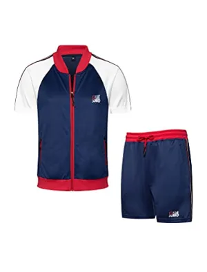 PASOK Men's Tracksuits 2 Piece Set Outfit Full Zip Jogging Sweatsuits Activewear Sport Suit (L, Short Style Navy)