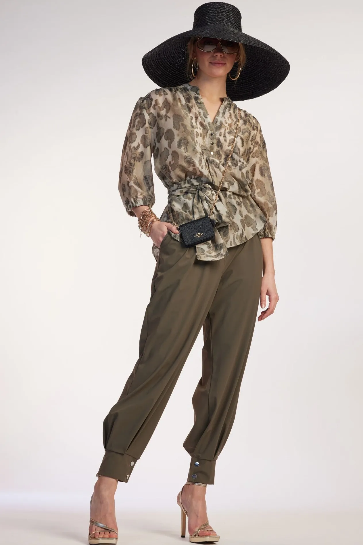 PAULA RYAN RELAXED Soft Sleeve Yoke front Blouse - Cheetah