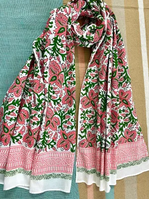 Pink Blush Block Printed Voile Cotton Scarf