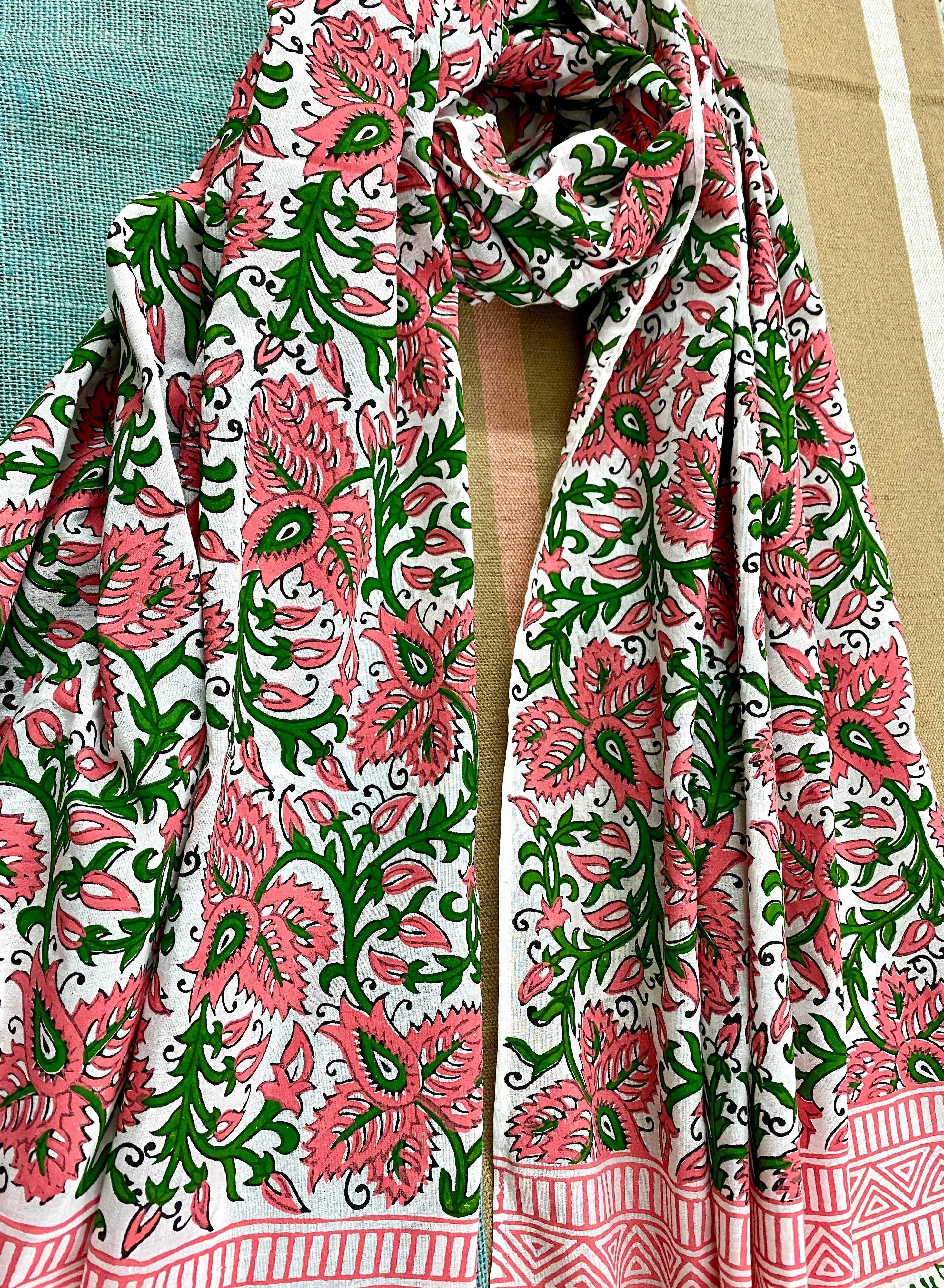 Pink Blush Block Printed Voile Cotton Scarf