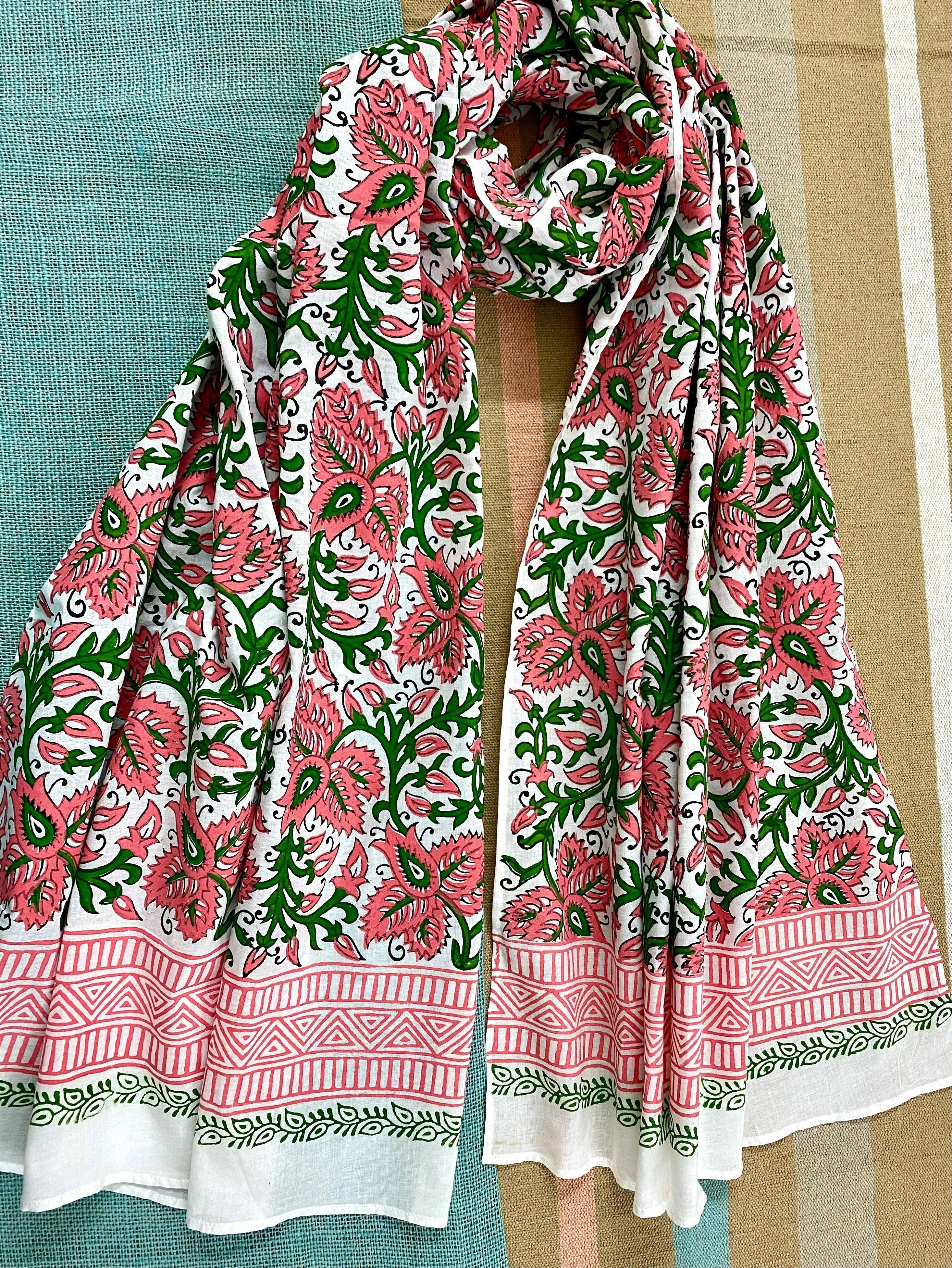 Pink Blush Block Printed Voile Cotton Scarf