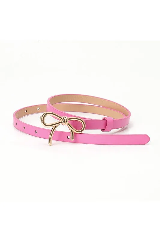 Pink Bow Buckle Decor Thin PU Belt – Stylish Adjustable Belt with Gold Bow Buckle for Chic Everyday Looks (Copy) (Copy)