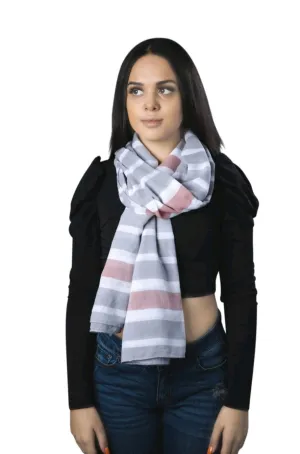 Pink, Gray, And White Stripe Scarf By SAM D'MONES