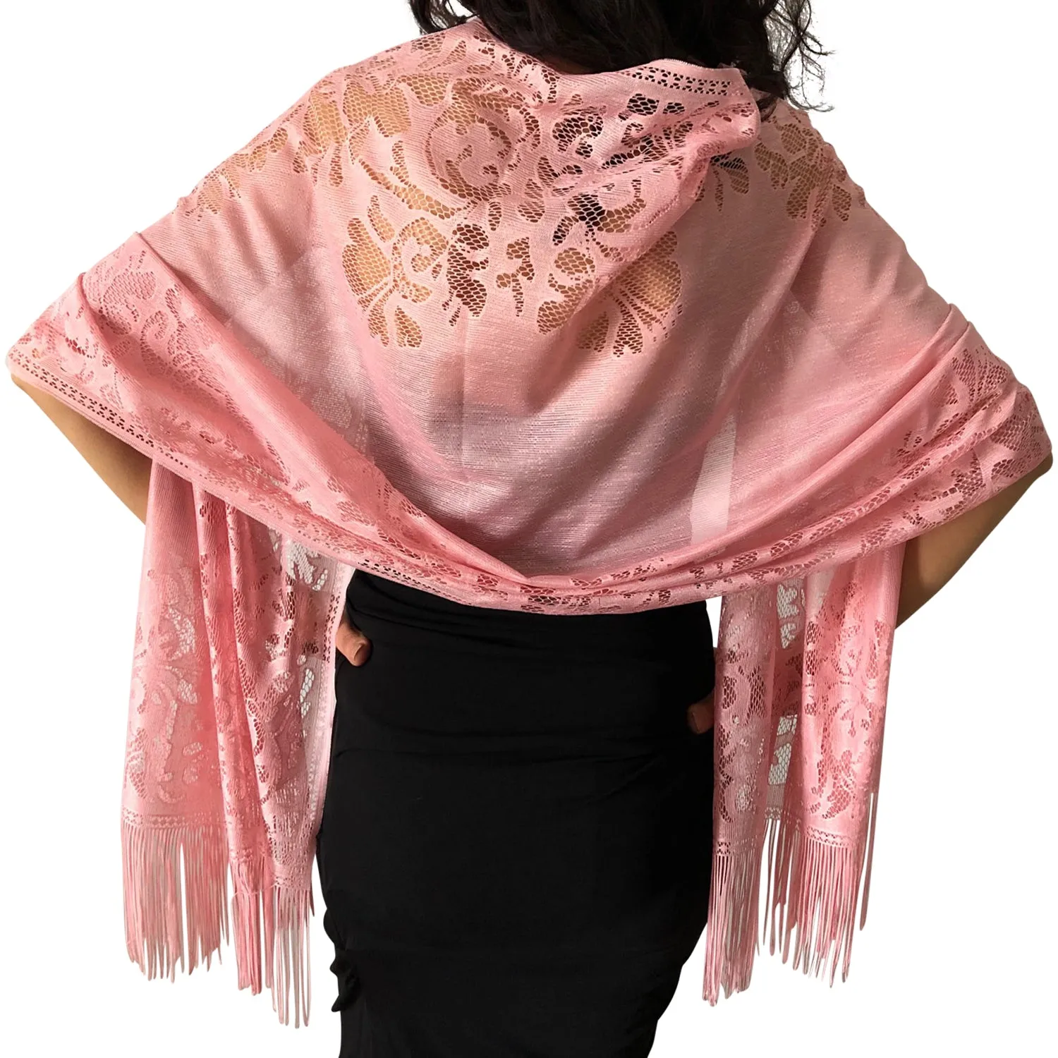 Pink Tulle Wedding Wrap Shawl Lace Pashmina Scarf