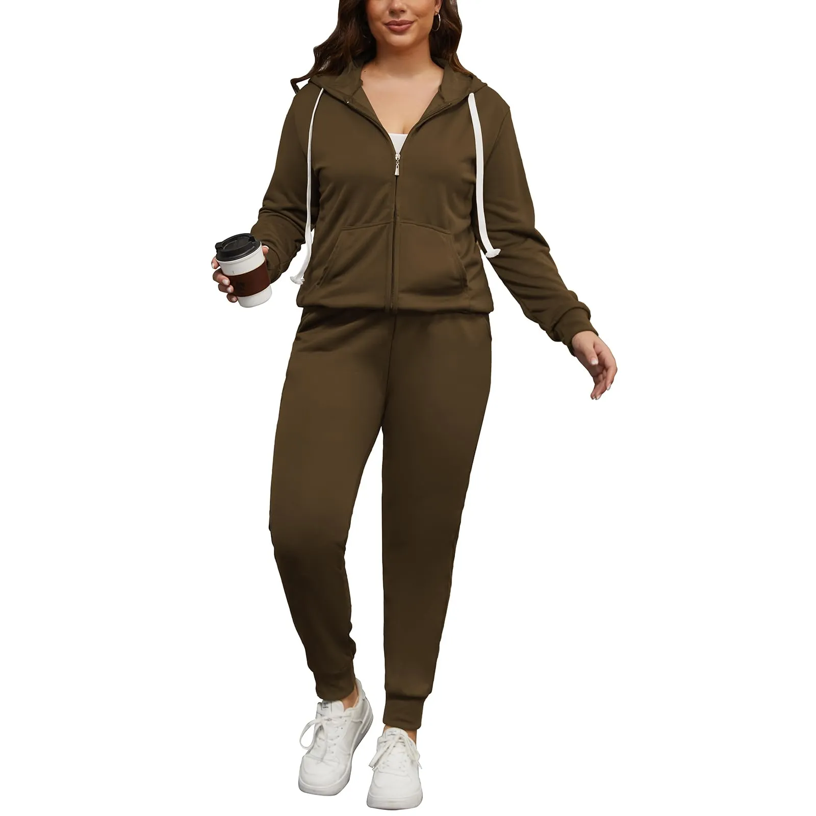 PINSV Women Plus Size 2 Piece Outfits Sweatsuits Hooded Tracksuit Jogging Suits