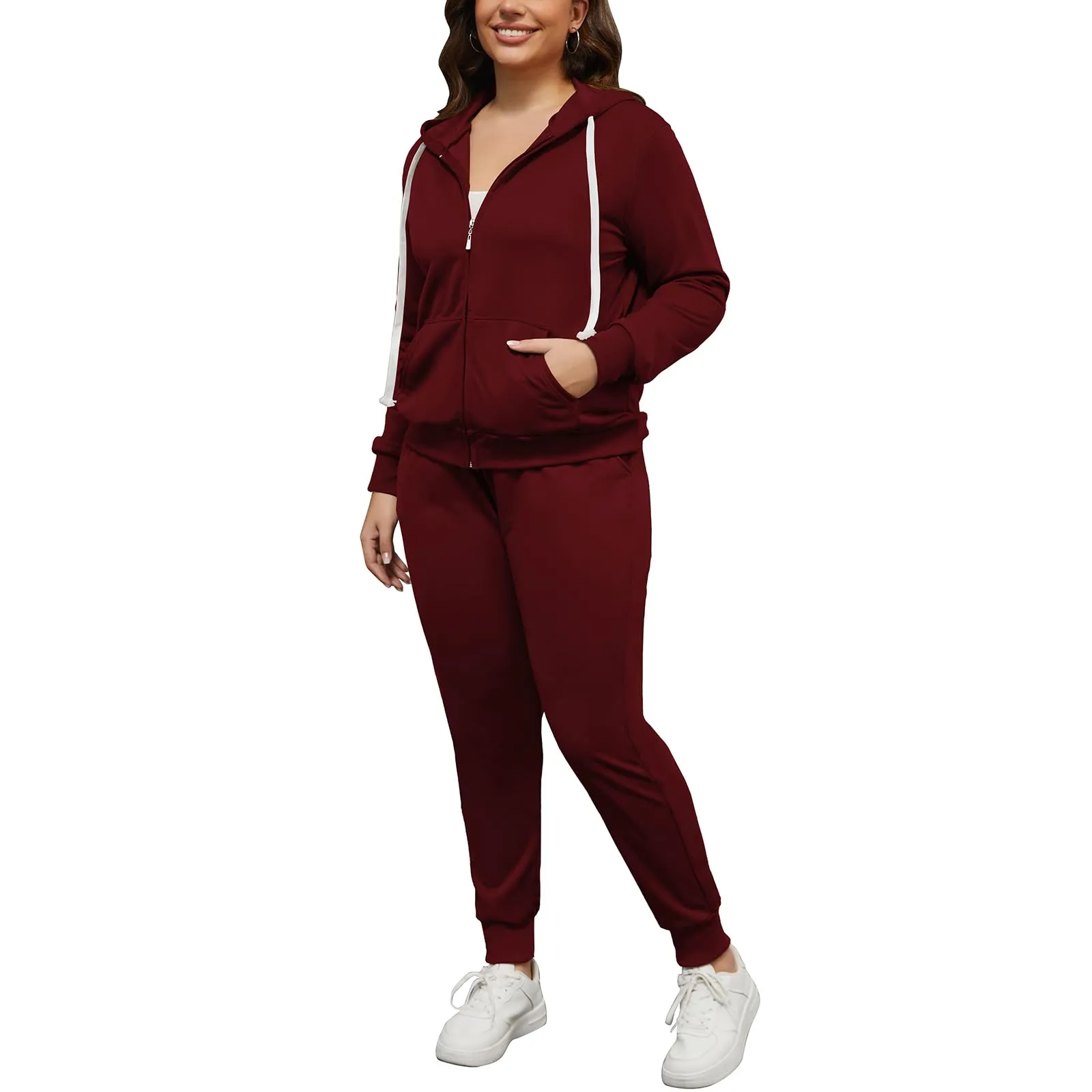 PINSV Women Plus Size 2 Piece Outfits Sweatsuits Hooded Tracksuit Jogging Suits