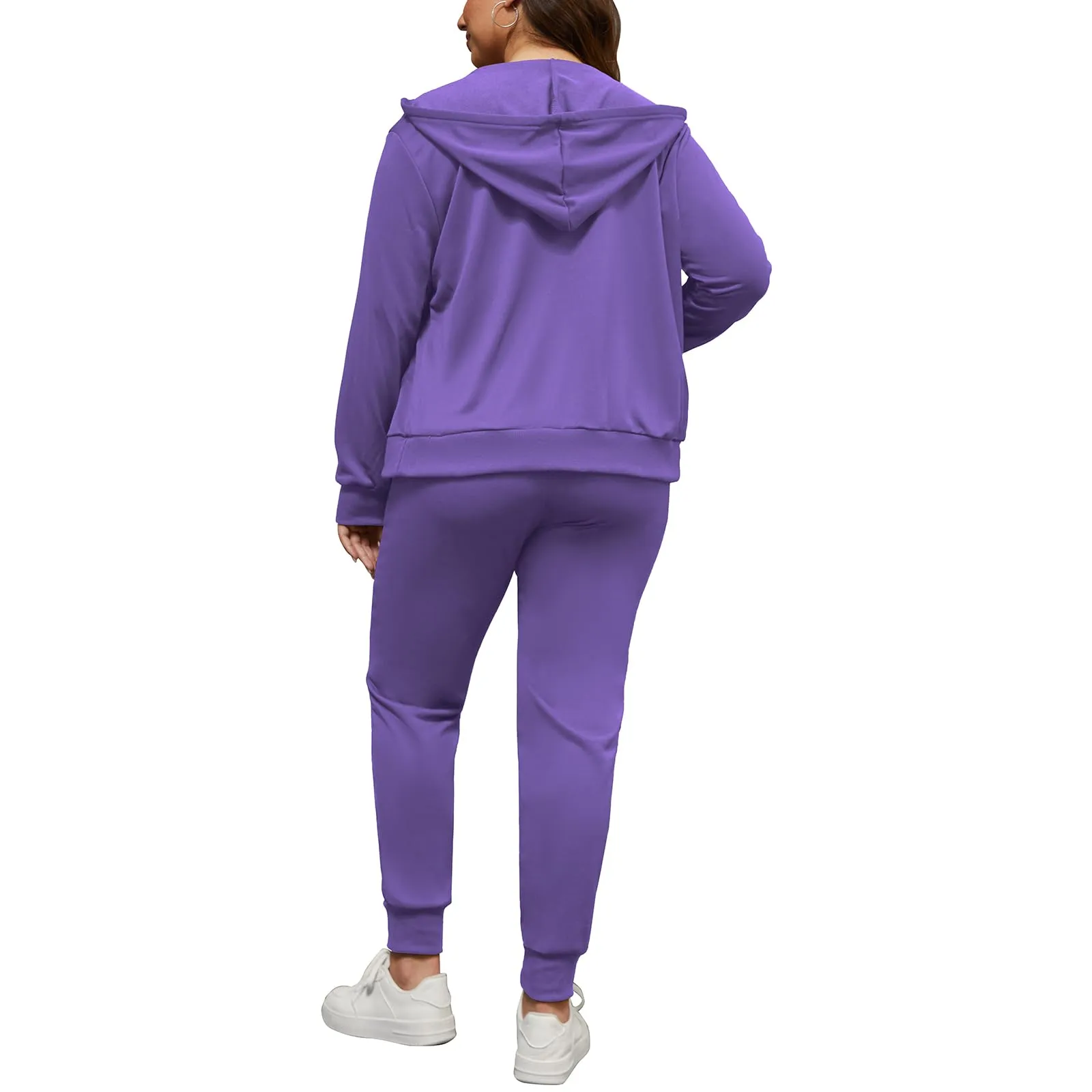 PINSV Women Plus Size 2 Piece Outfits Sweatsuits Hooded Tracksuit Jogging Suits