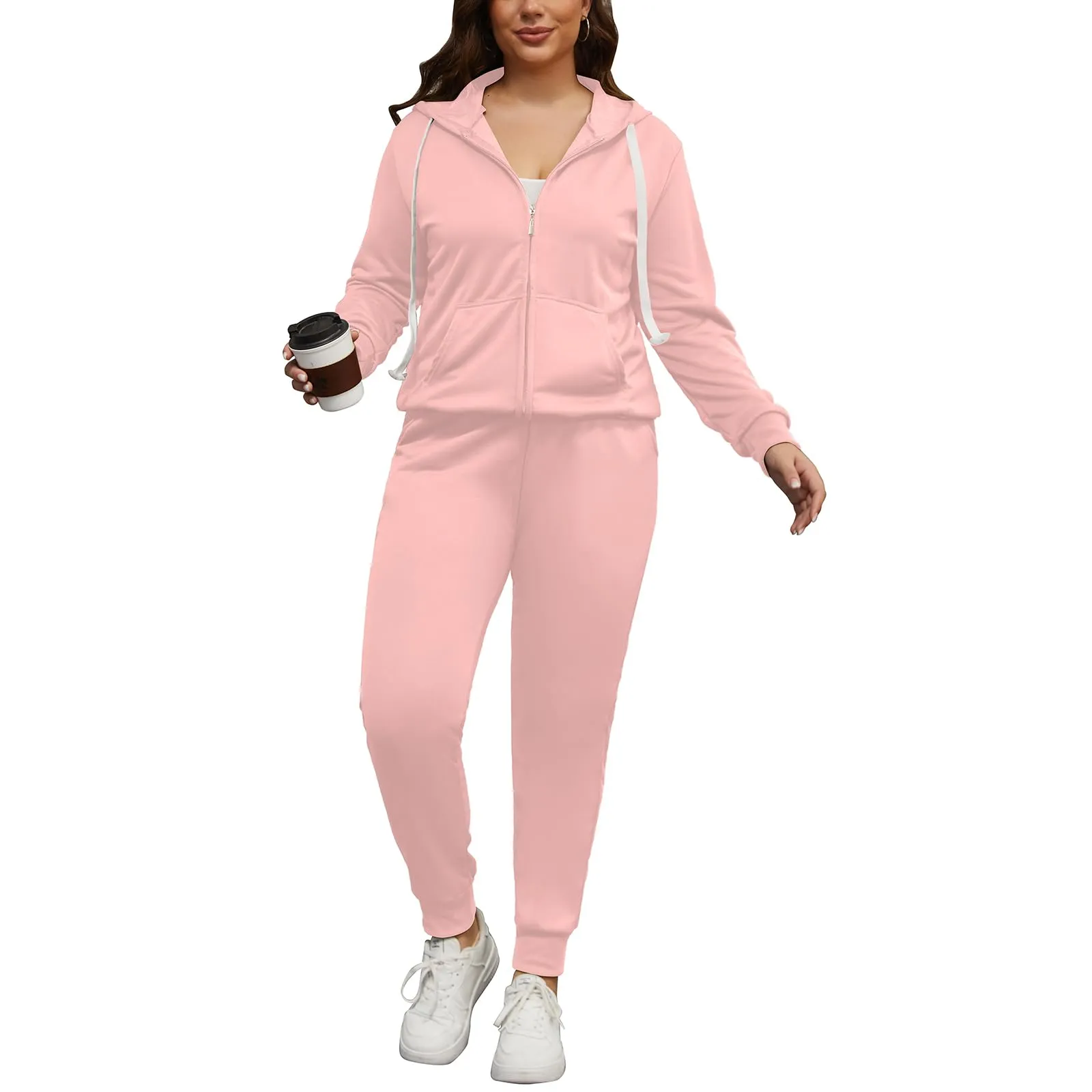 PINSV Women Plus Size 2 Piece Outfits Sweatsuits Hooded Tracksuit Jogging Suits