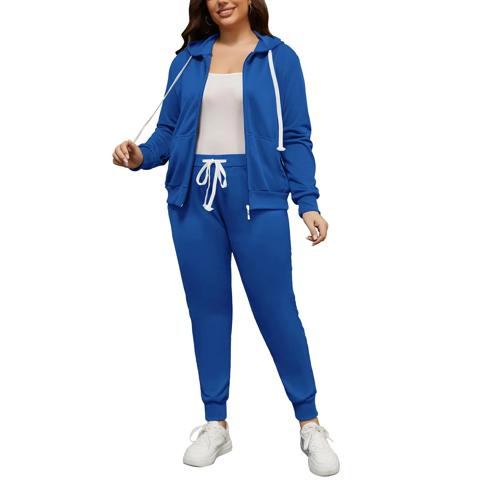 PINSV Women Plus Size 2 Piece Outfits Sweatsuits Hooded Tracksuit Jogging Suits