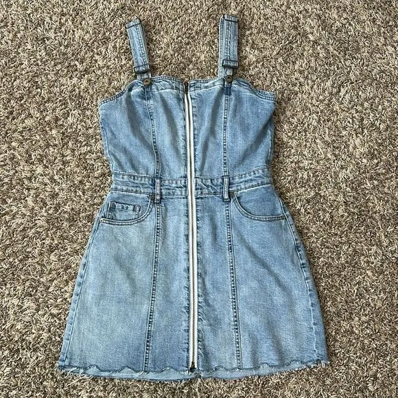 Pistola Nina Light Wash Denim Cutoff Overall Dress Sz M