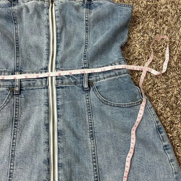 Pistola Nina Light Wash Denim Cutoff Overall Dress Sz M