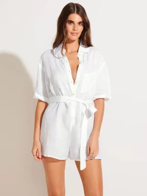 Playa Romper in White EcoLinen