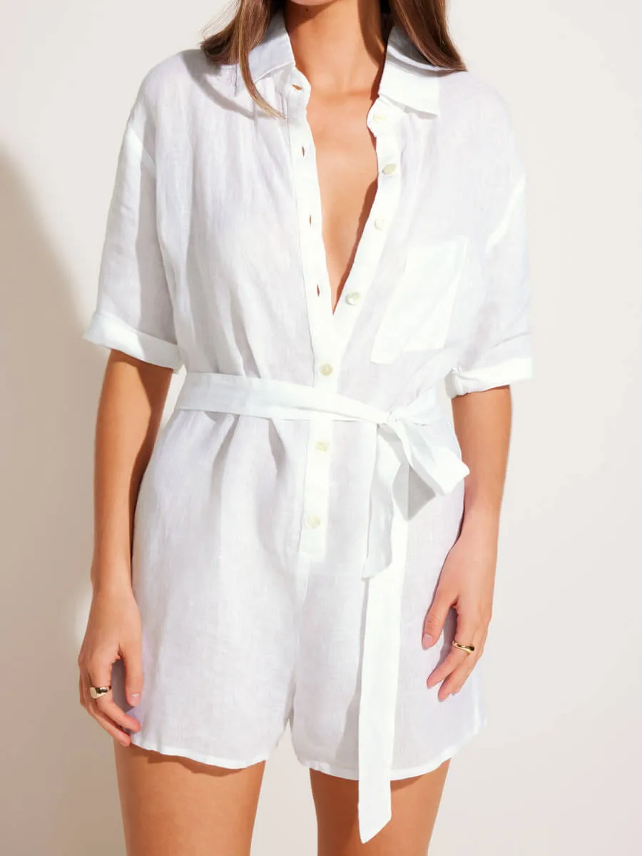Playa Romper in White EcoLinen