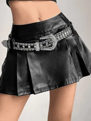 Pleated Pu Leather Mini Skirt