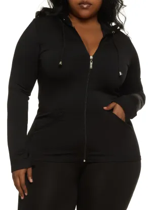 Plus Size Basic Activewear Hooded Track Jacket