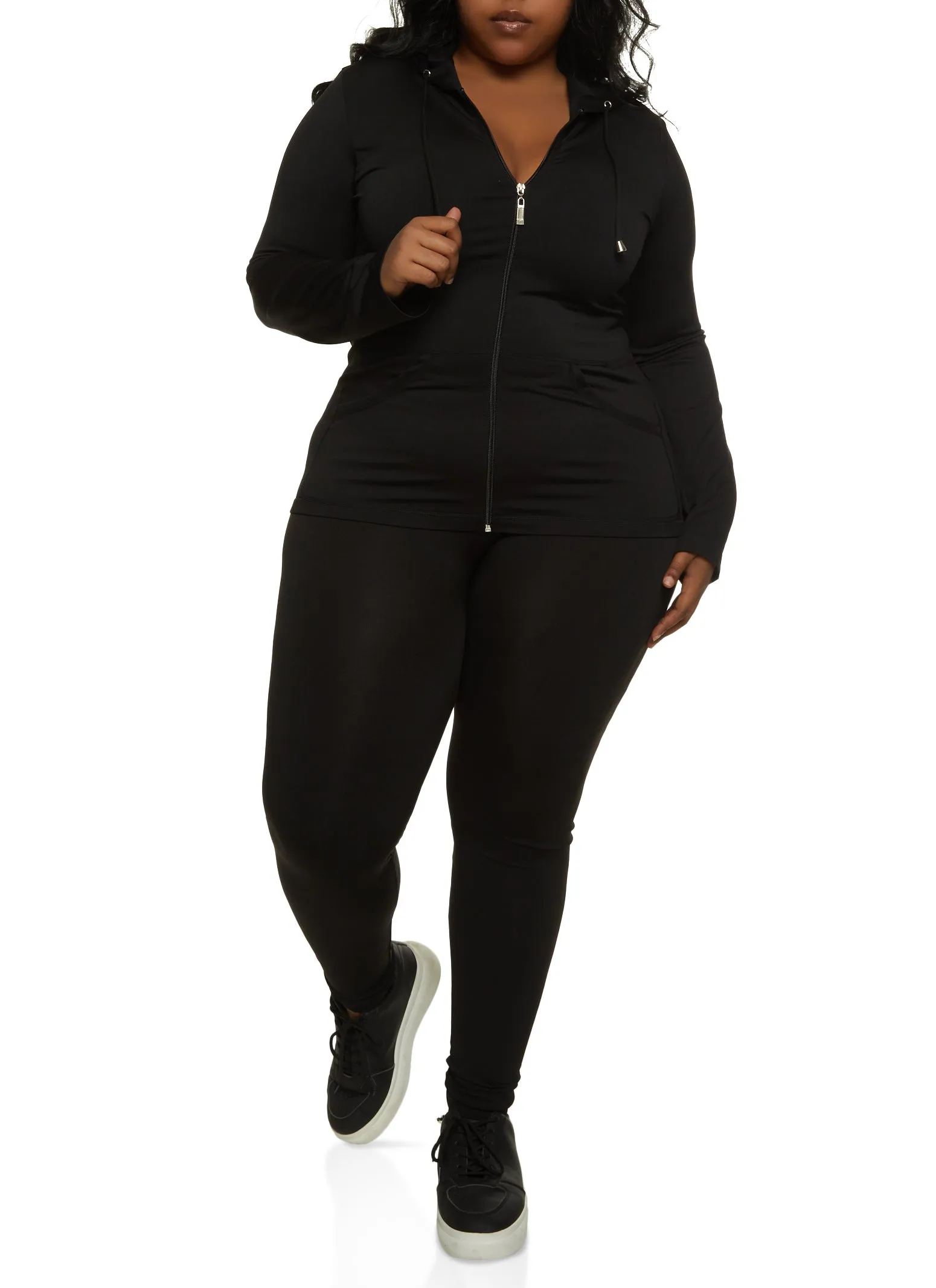 Plus Size Basic Activewear Hooded Track Jacket