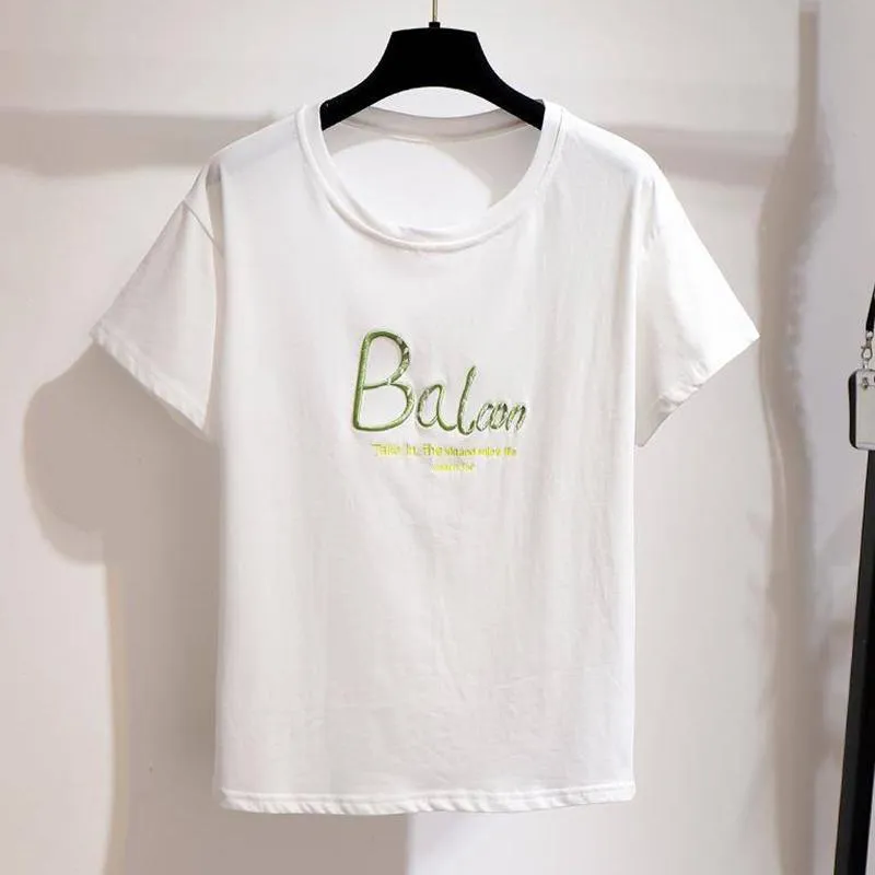 Pofulove Women High-quality White O-Neck Cotton T-shirt high Waist Thin Slim Short Skirt Two-piece Suit