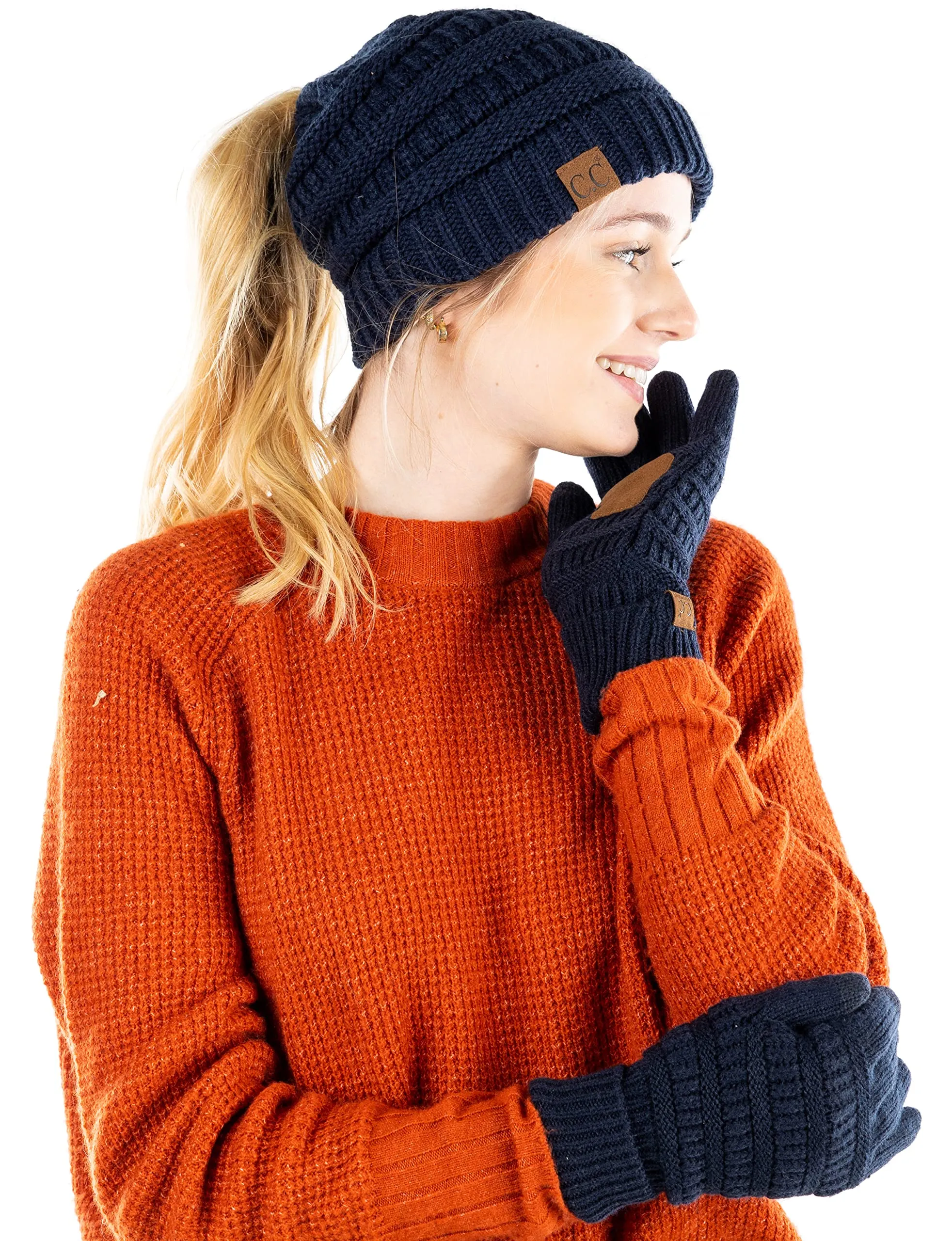 Ponytail Beanie & Gloves Matching Set by Funky Junque