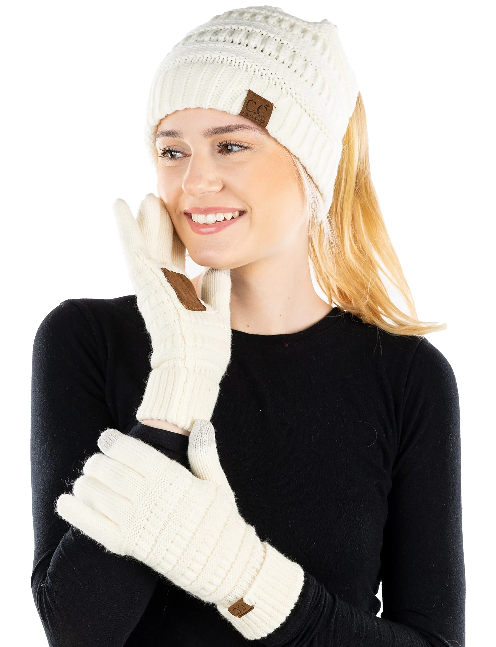 Ponytail Beanie & Gloves Matching Set by Funky Junque