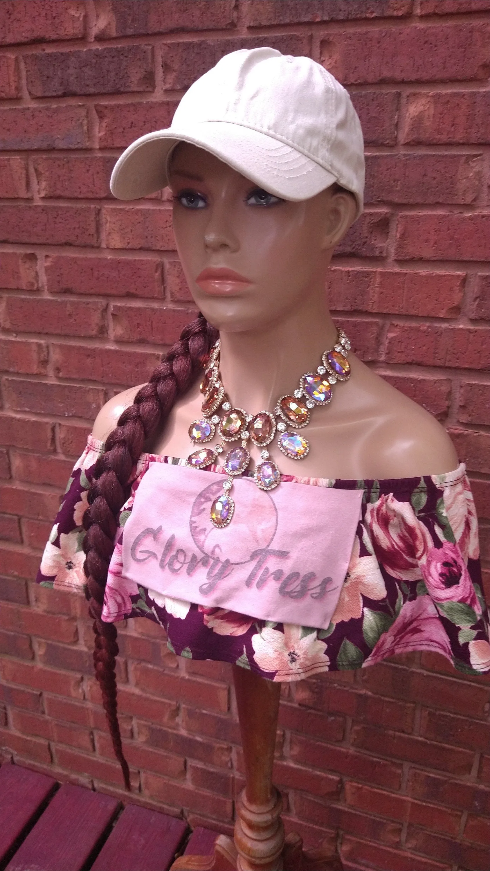 Ponytail Hat Wig, 32" Braided Yaki Textured Ponytail, Throw On An Go Wigs, Ombre Copper Red Ponytail, African American Hairstyle //WHIP