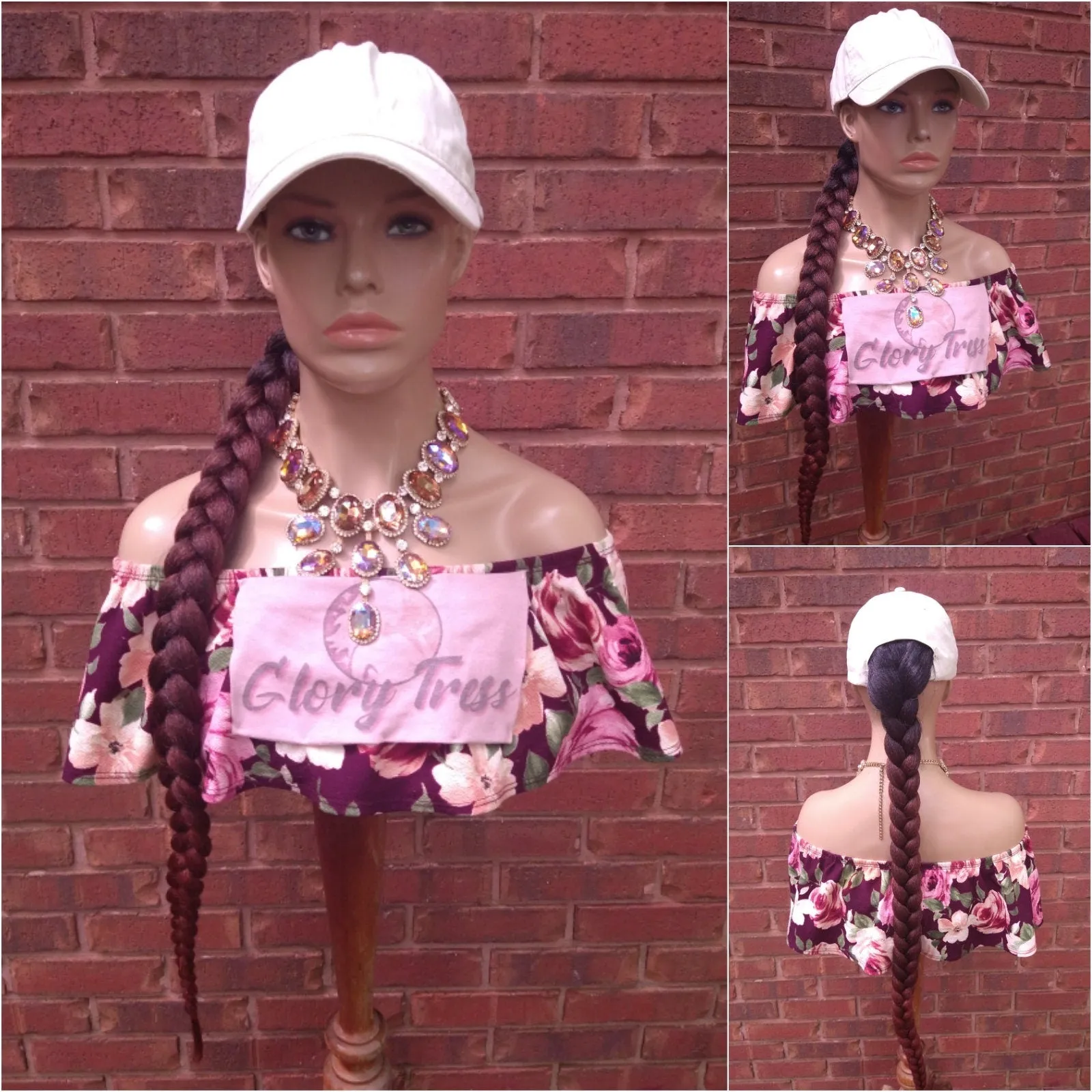 Ponytail Hat Wig, 32" Braided Yaki Textured Ponytail, Throw On An Go Wigs, Ombre Copper Red Ponytail, African American Hairstyle //WHIP
