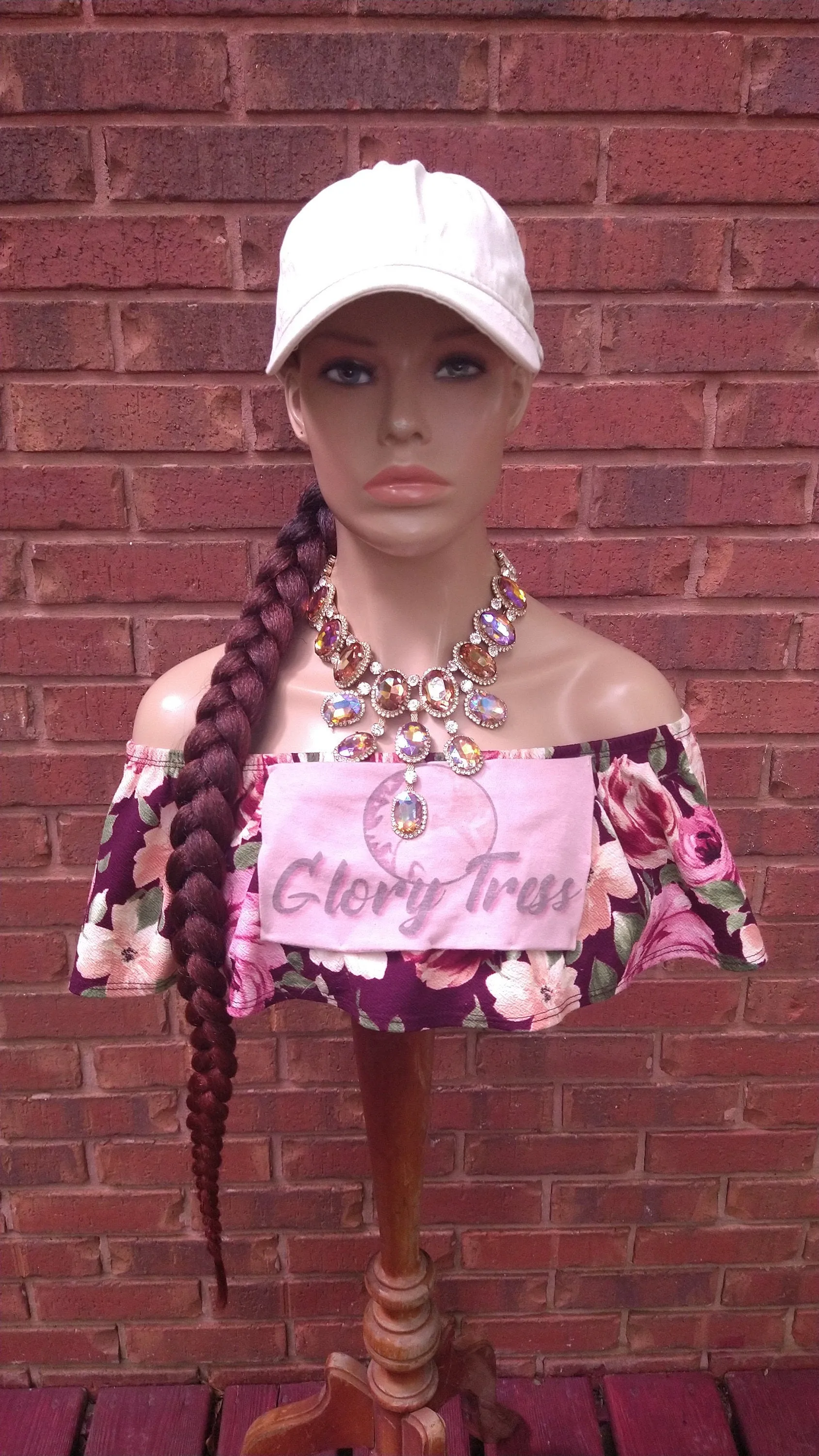Ponytail Hat Wig, 32" Braided Yaki Textured Ponytail, Throw On An Go Wigs, Ombre Copper Red Ponytail, African American Hairstyle //WHIP