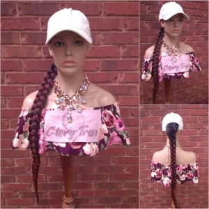 Ponytail Hat Wig, 32" Braided Yaki Textured Ponytail, Throw On An Go Wigs, Ombre Copper Red Ponytail, African American Hairstyle //WHIP