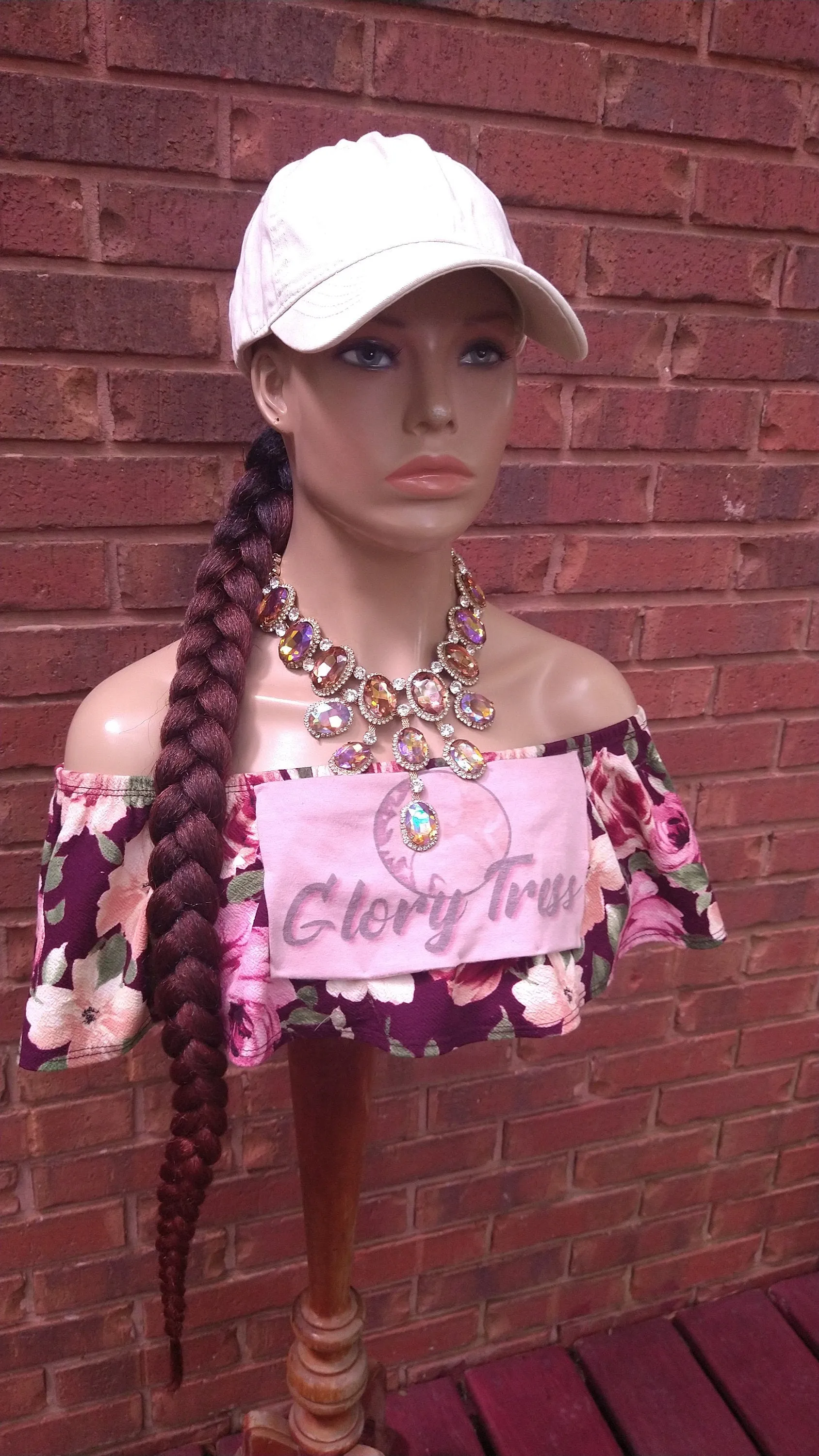 Ponytail Hat Wig, 32" Braided Yaki Textured Ponytail, Throw On An Go Wigs, Ombre Copper Red Ponytail, African American Hairstyle //WHIP