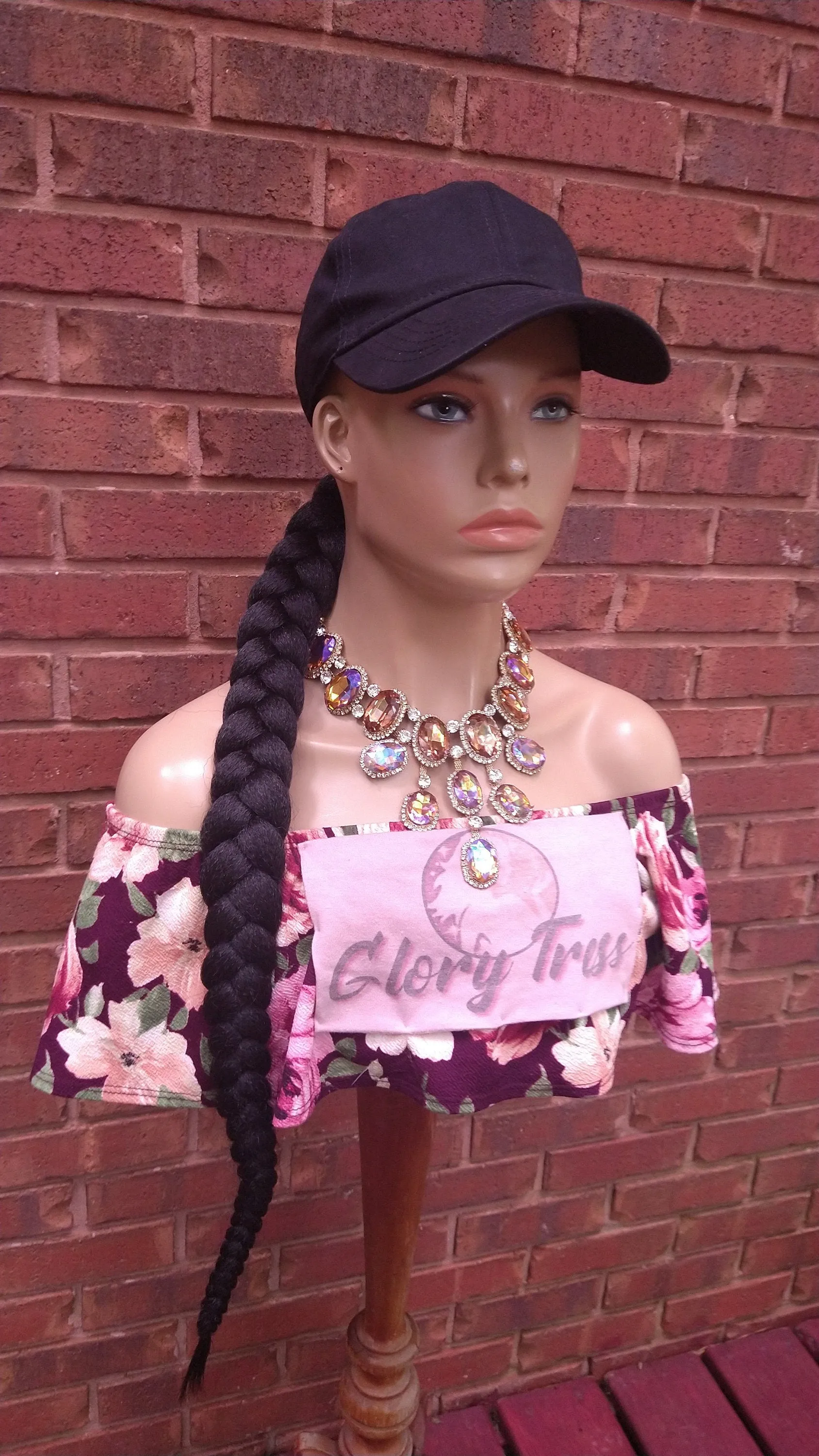Ponytail Hat Wig, 32" Long Whip Braided Yaki Texture Ponytail, Throw On An Go Wigs, Black Ponytail, African American Hairstyle //WHIP