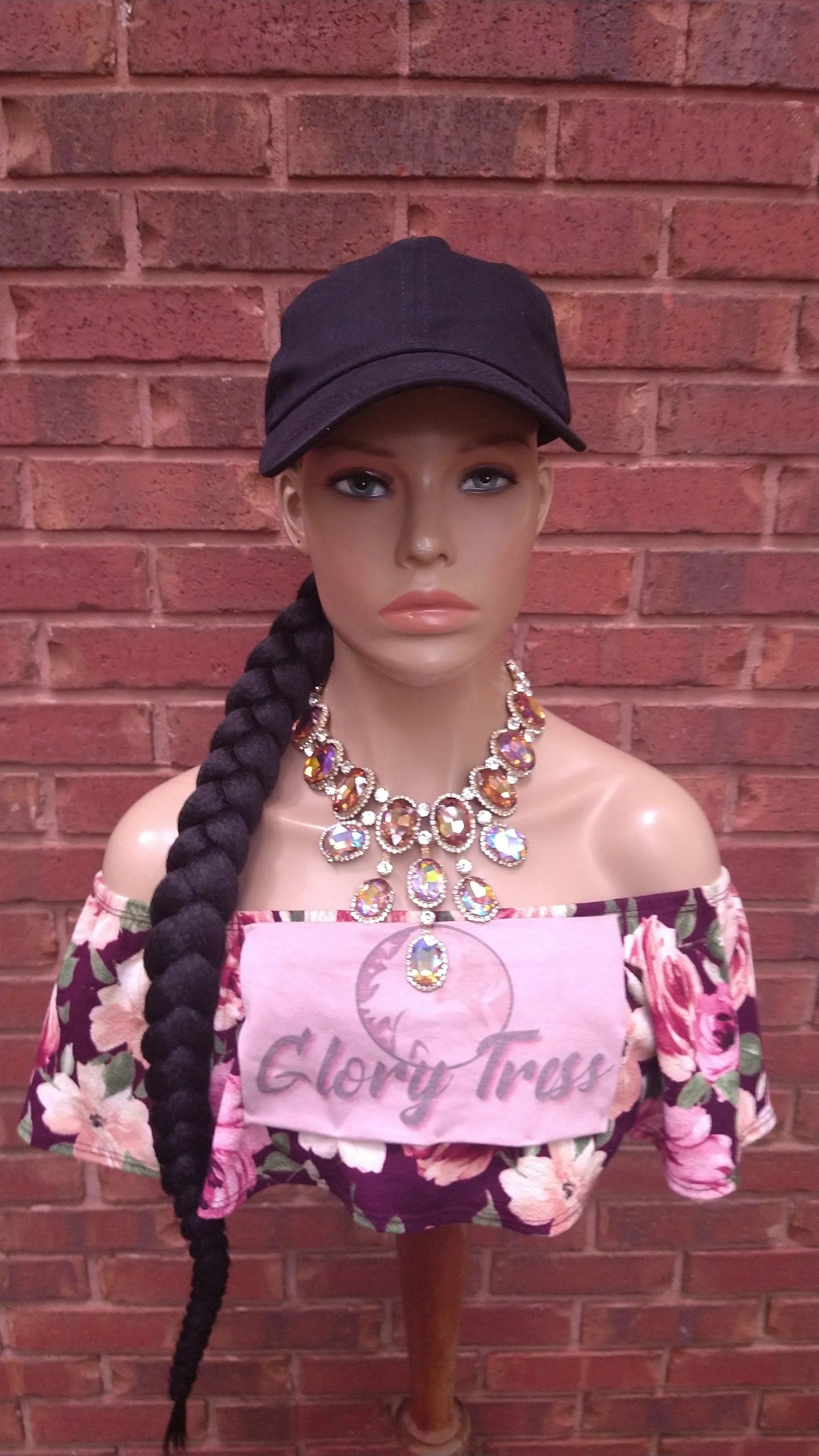 Ponytail Hat Wig, 32" Long Whip Braided Yaki Texture Ponytail, Throw On An Go Wigs, Black Ponytail, African American Hairstyle //WHIP