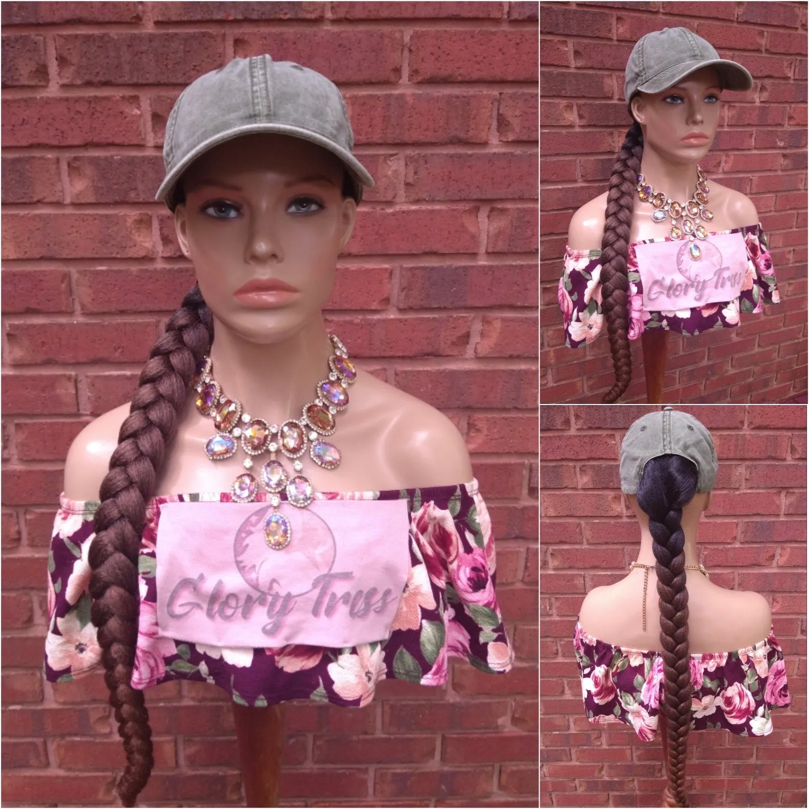 Ponytail Hat Wig, 32" Long Whip Braided Yaki Textured Ponytail, Throw On An Go Wig, Ombre Auburn Ponytail, African American Hairstyle //WHIP
