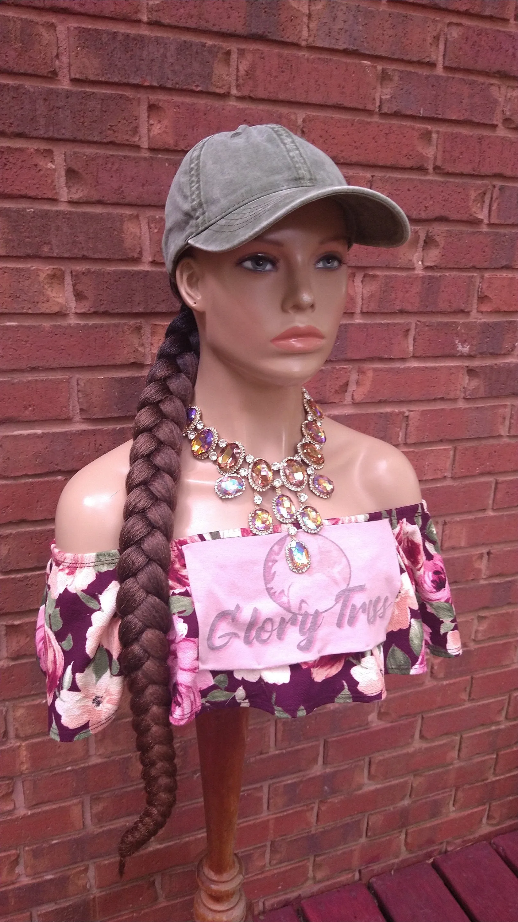 Ponytail Hat Wig, 32" Long Whip Braided Yaki Textured Ponytail, Throw On An Go Wig, Ombre Auburn Ponytail, African American Hairstyle //WHIP