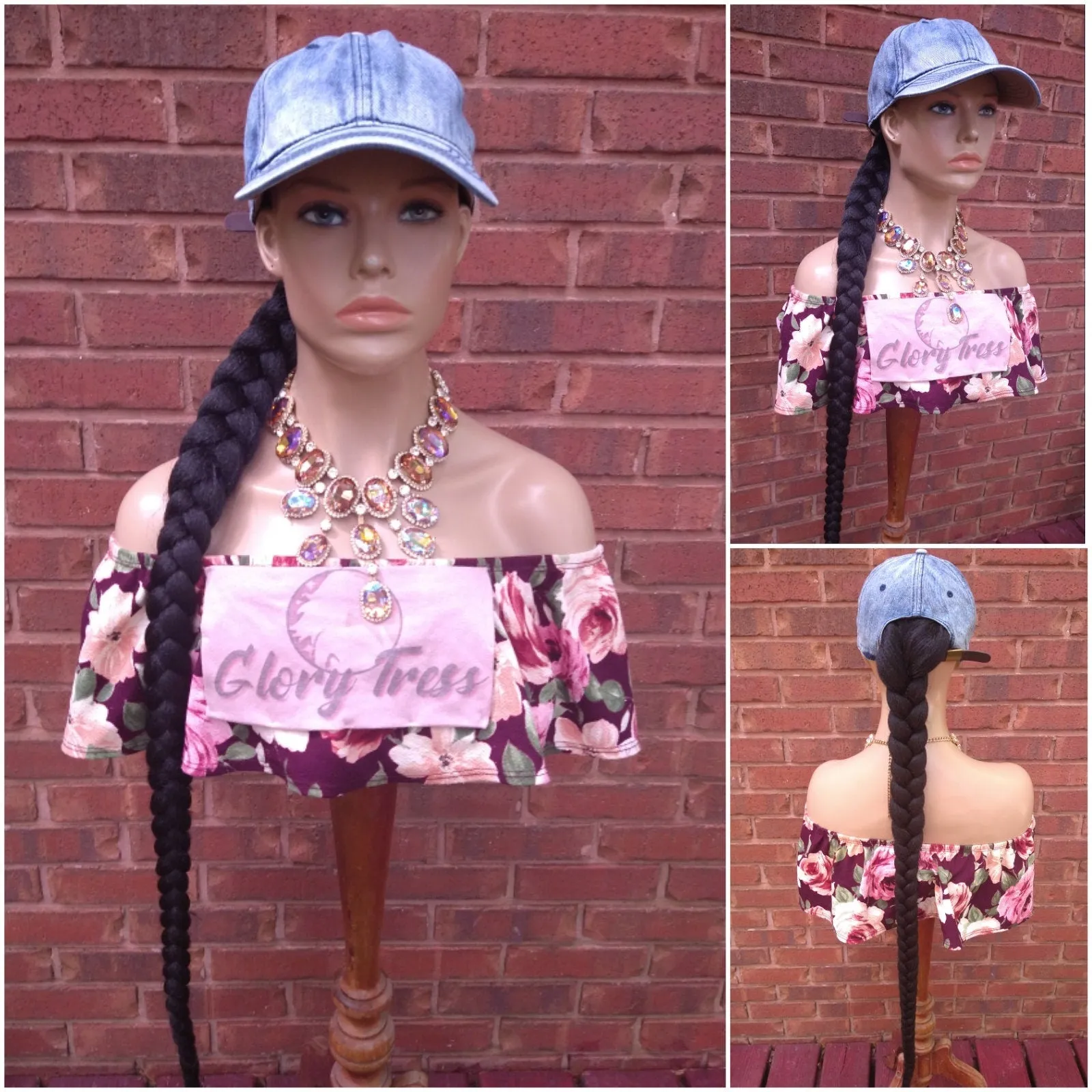 Ponytail Hat Wig, 40" Long Whip Braided Yaki Texture Ponytail, Throw On An Go Wig, Black Ponytail, African American Hairstyle //WHIP