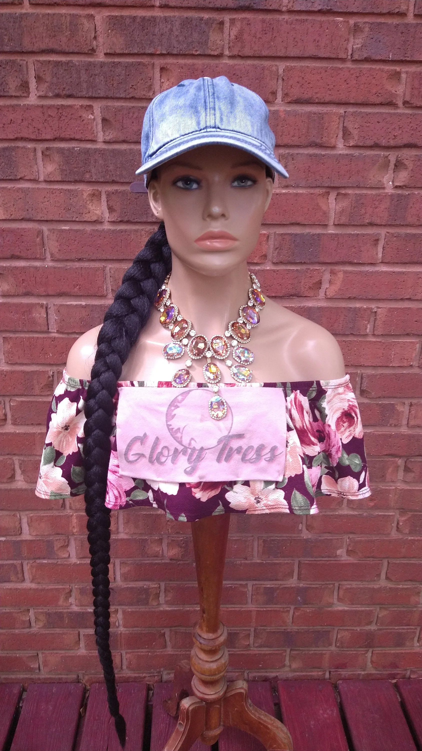 Ponytail Hat Wig, 40" Long Whip Braided Yaki Texture Ponytail, Throw On An Go Wig, Black Ponytail, African American Hairstyle //WHIP