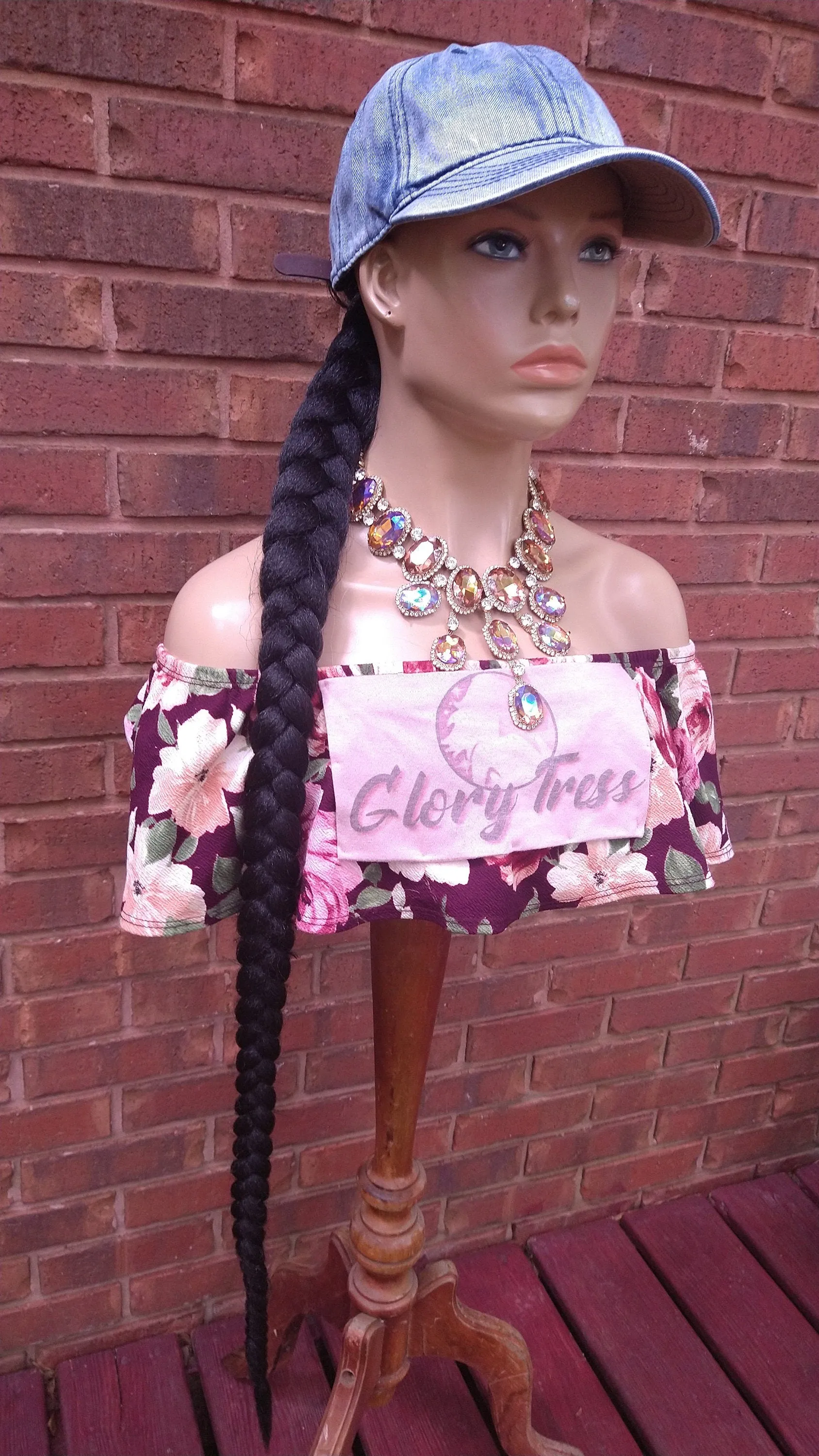 Ponytail Hat Wig, 40" Long Whip Braided Yaki Texture Ponytail, Throw On An Go Wig, Black Ponytail, African American Hairstyle //WHIP