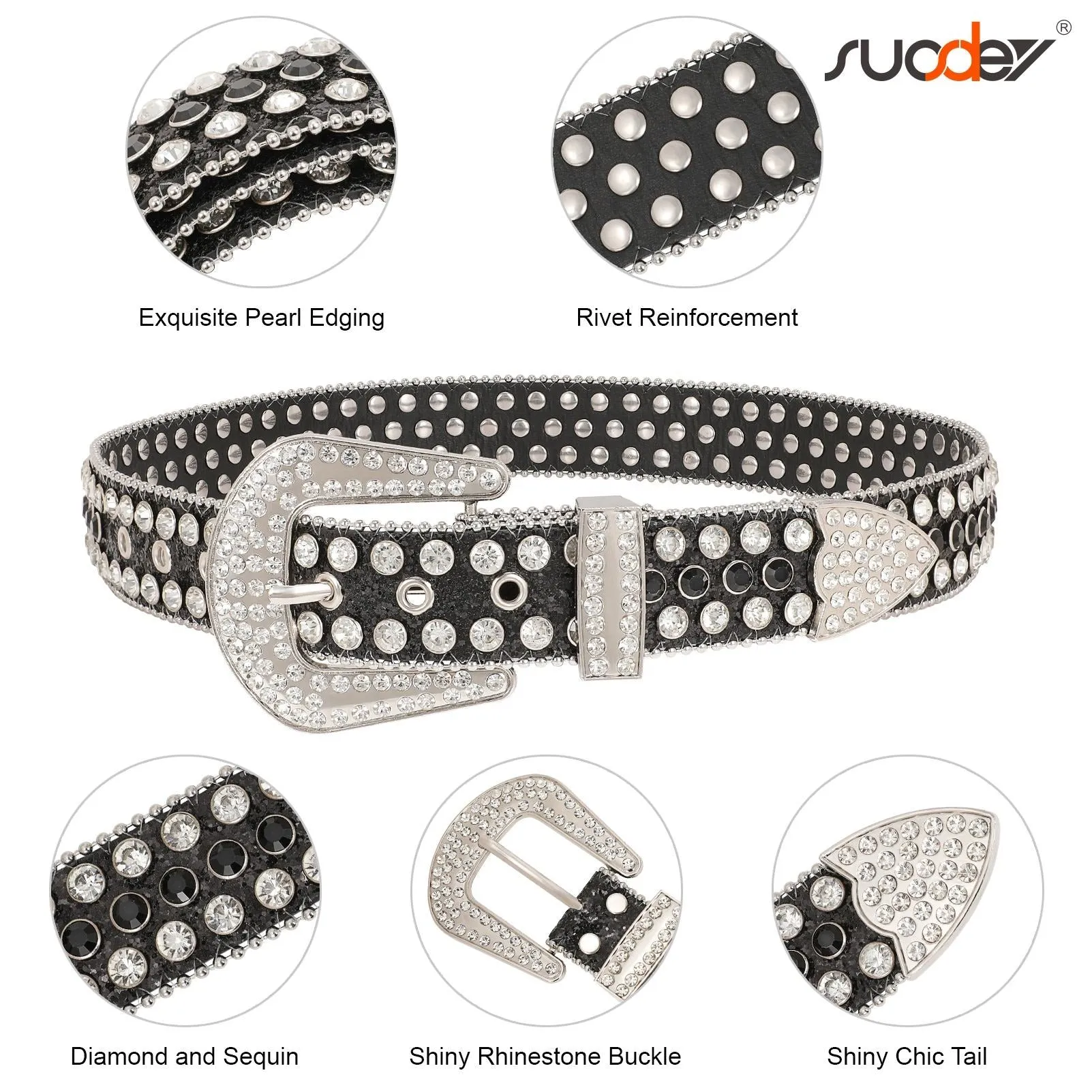 Popular Luxury Crystal Diamond Studded Rhinestone Belts Western Sparkle Designer Leather Women Mens Belt